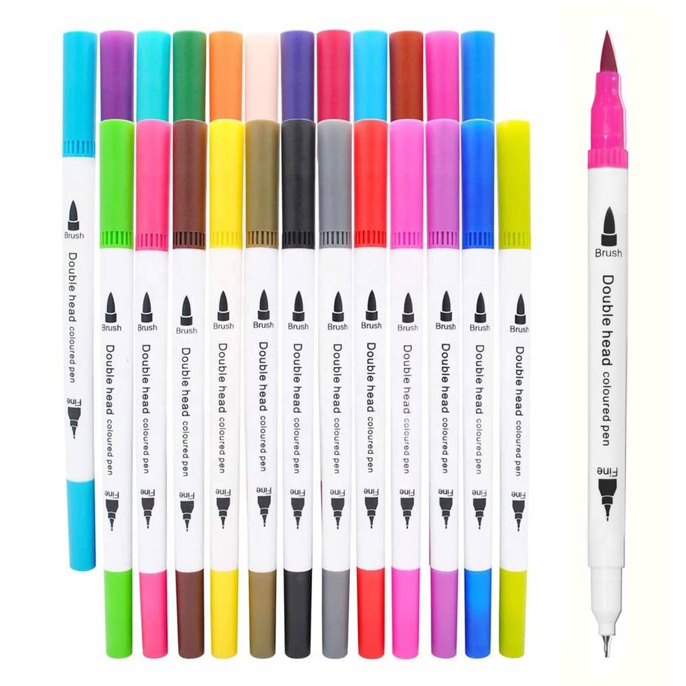 24 Colors Dual Tip Brush Marker Pens For Kids Adult Lettering Calligraphy