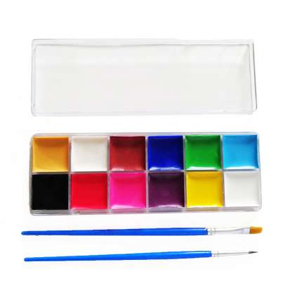 12 Color Oil Based Hypoallergenic Safe & Non-Toxic Face Paint Palette with 2 Brushes